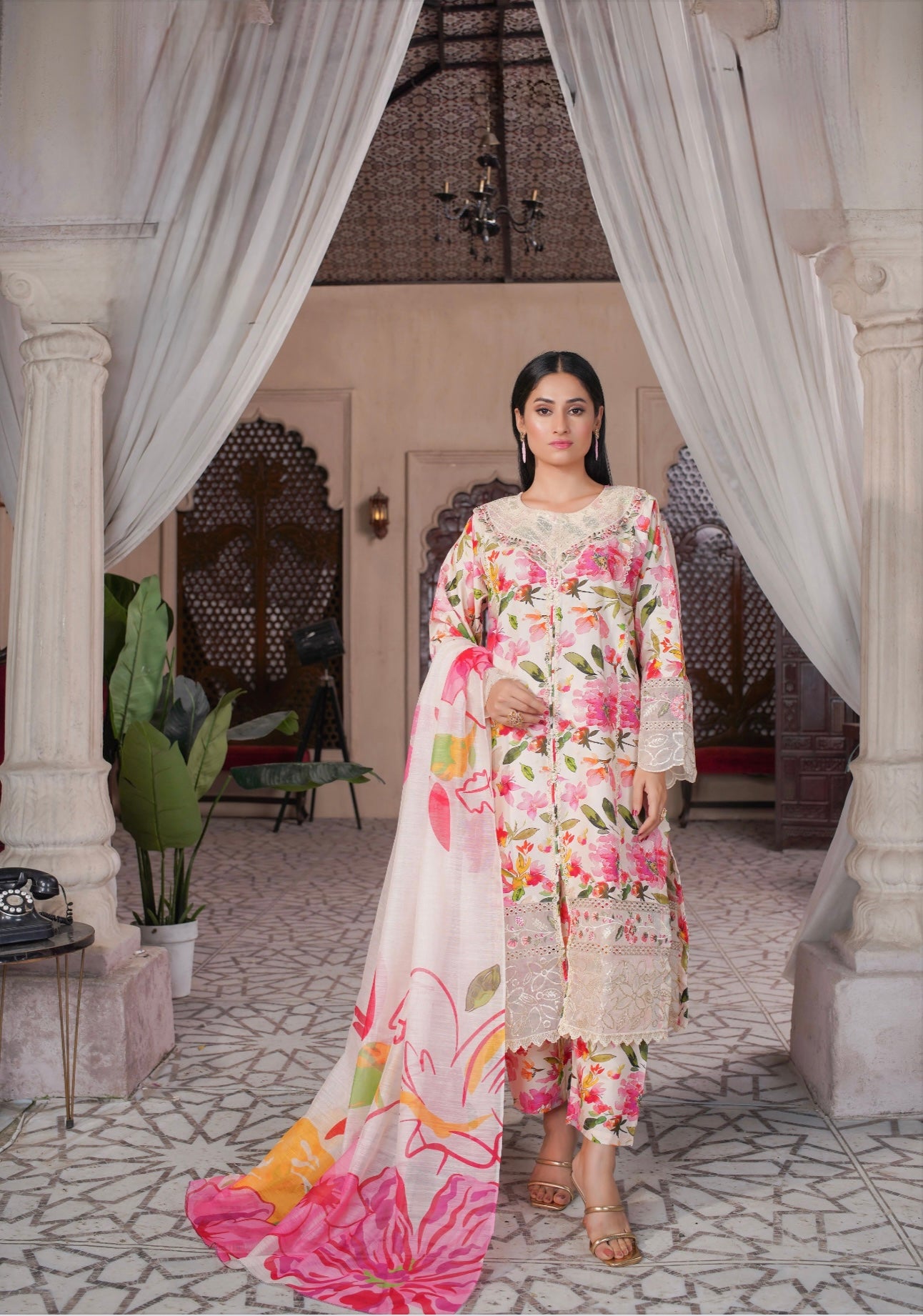 Blossom Veil Lawn Suit 3Pc: A-279-12