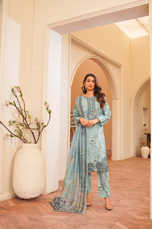 3Pc Digital Print with Embroidered Patchwork: A-279-03
