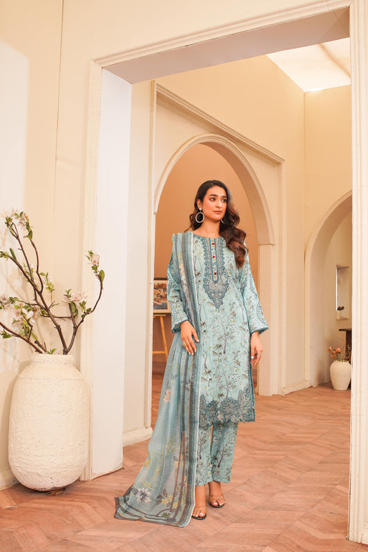 3Pc Digital Print with Embroidered Patchwork: A-279-03